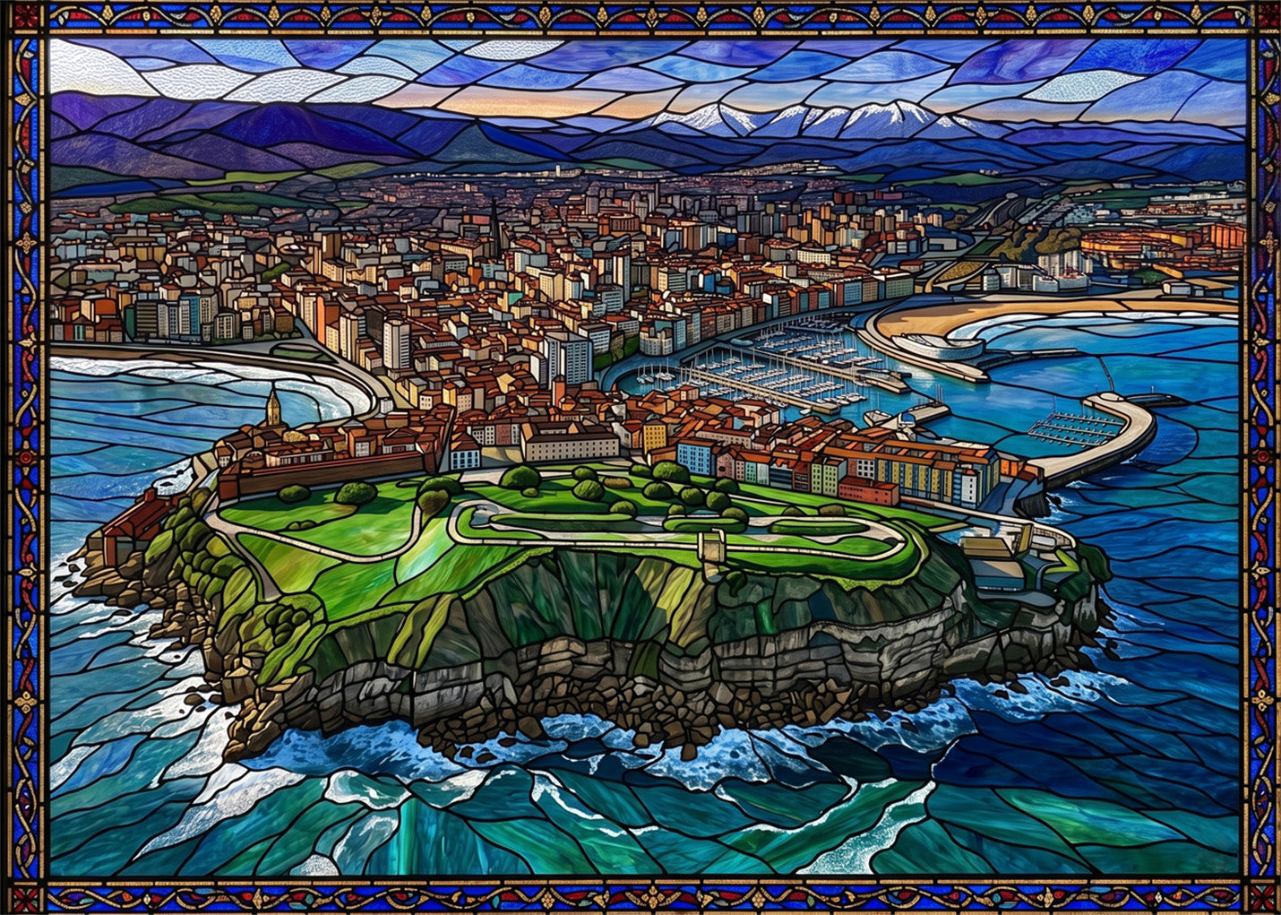 Cuadro Plano general de Gijón estilo vidriera