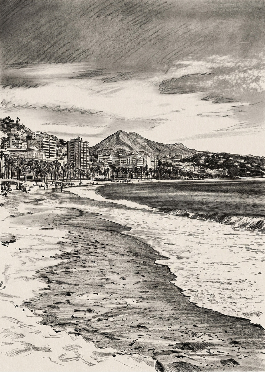 Cuadro Playa La Malagueta efecto lápiz