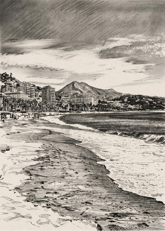 Cuadro Playa La Malagueta efecto lápiz