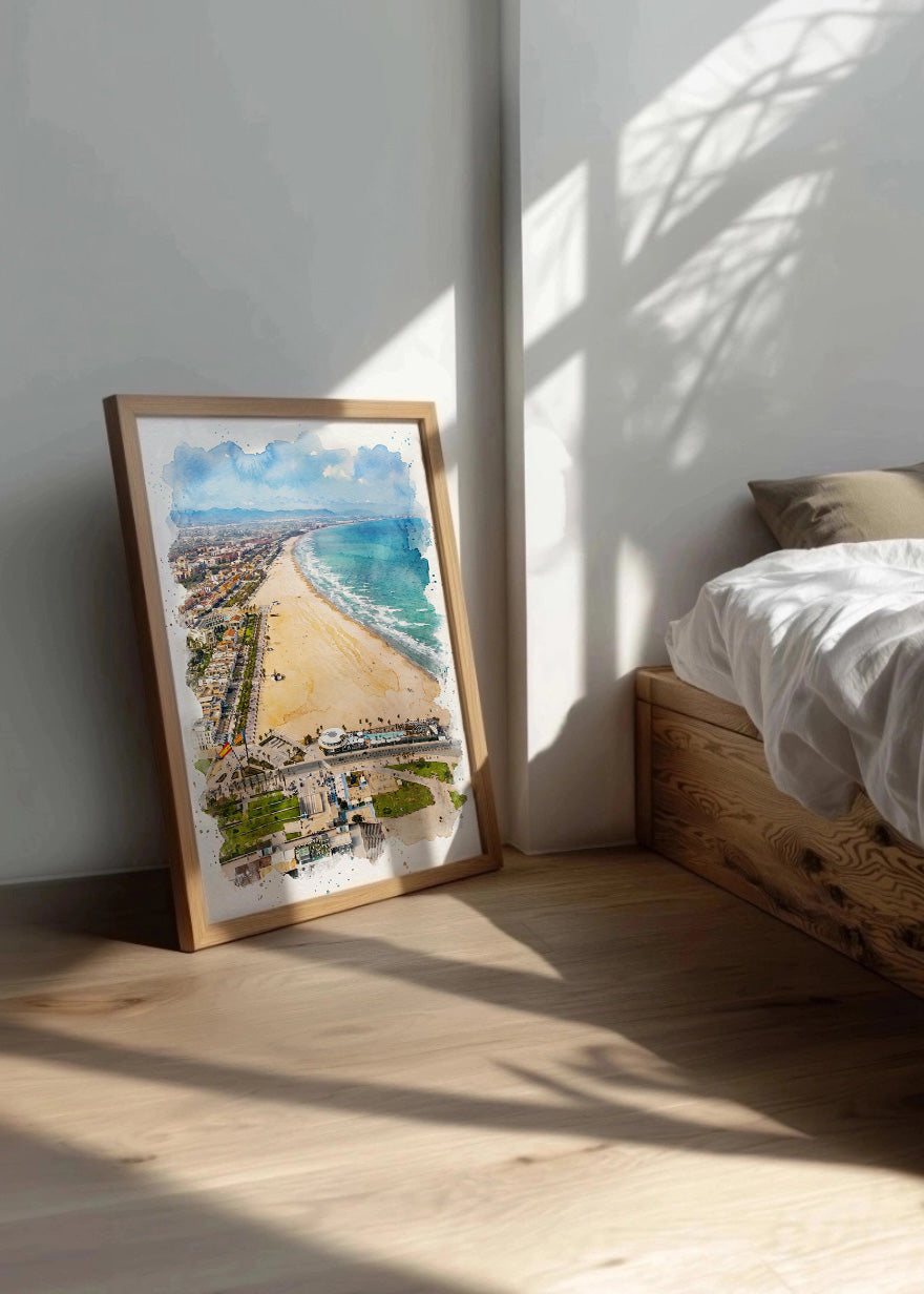 Cuadro Playa Valencia Malvarrosa efecto acuarela