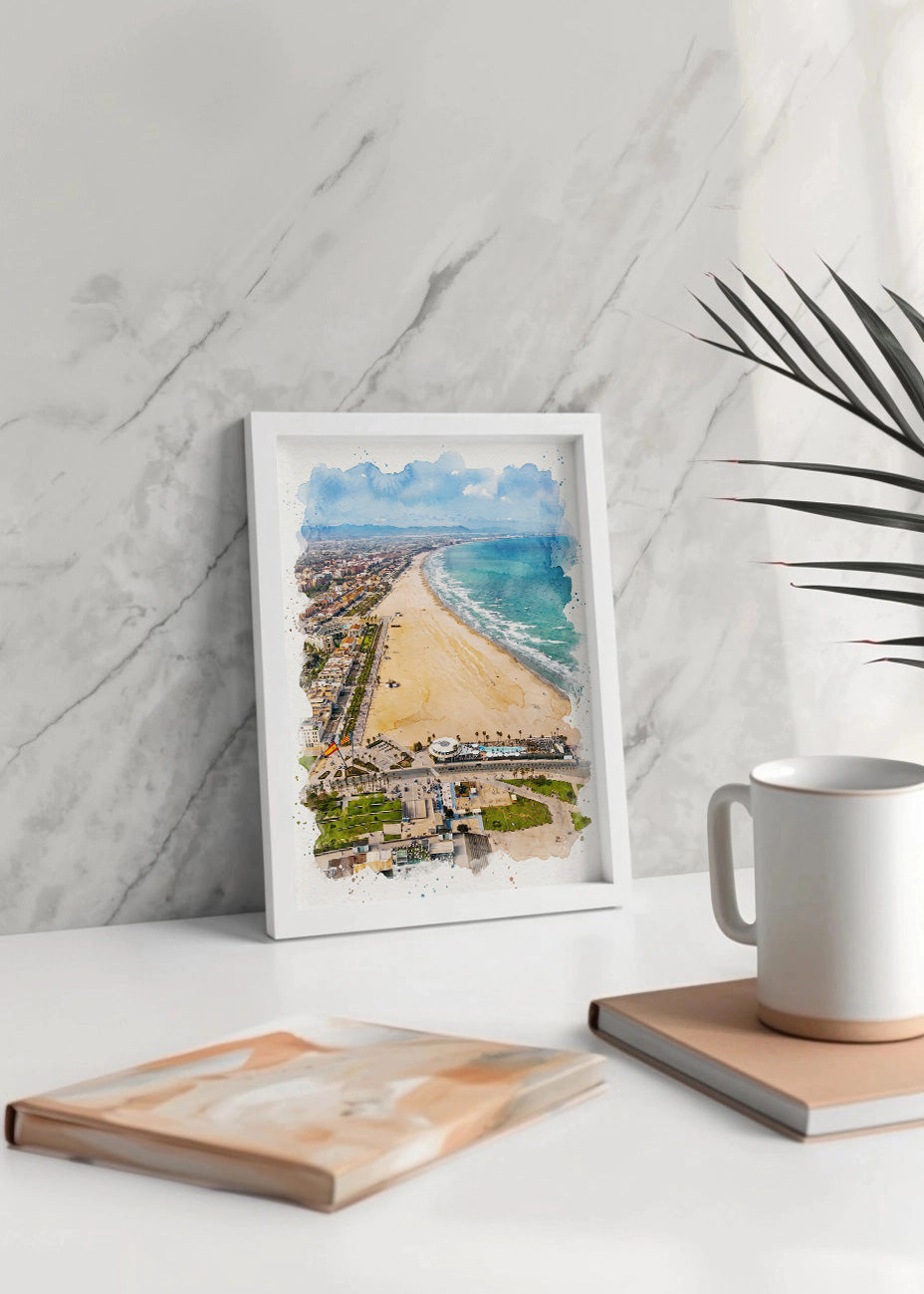 Cuadro Playa Valencia Malvarrosa efecto acuarela