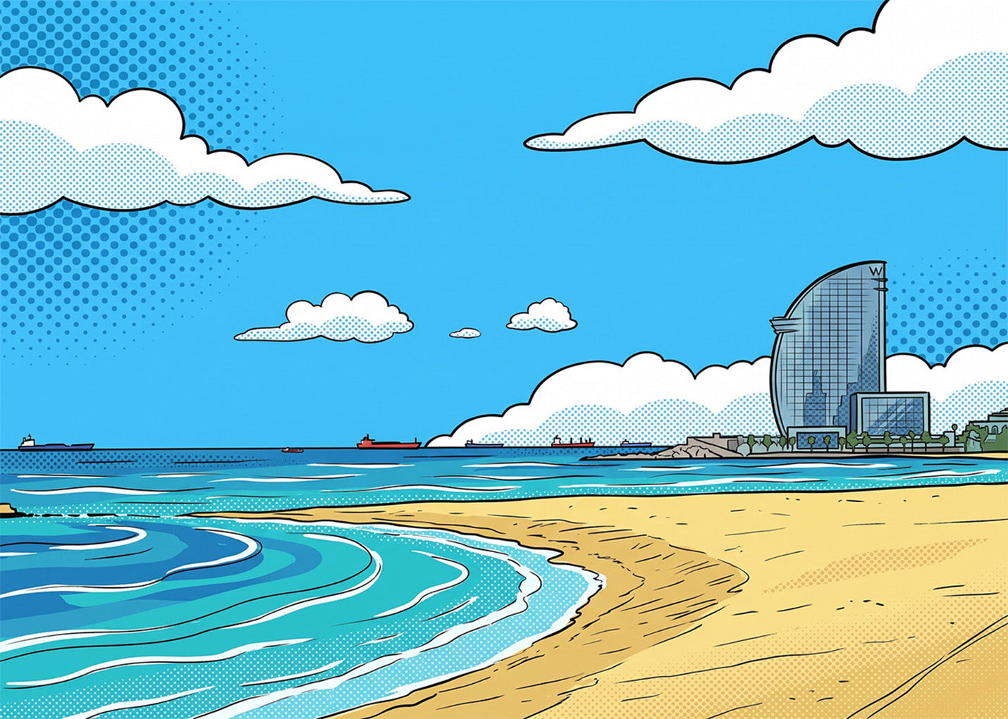 Cuadro Playa de Barcelona - Cómic