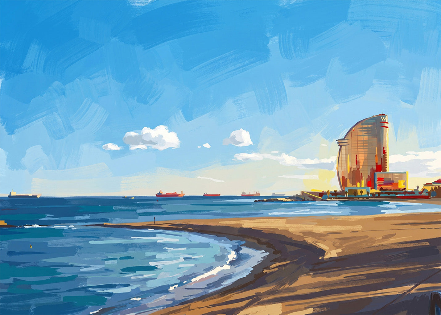 Cuadro Playa de Barcelona - Gouache