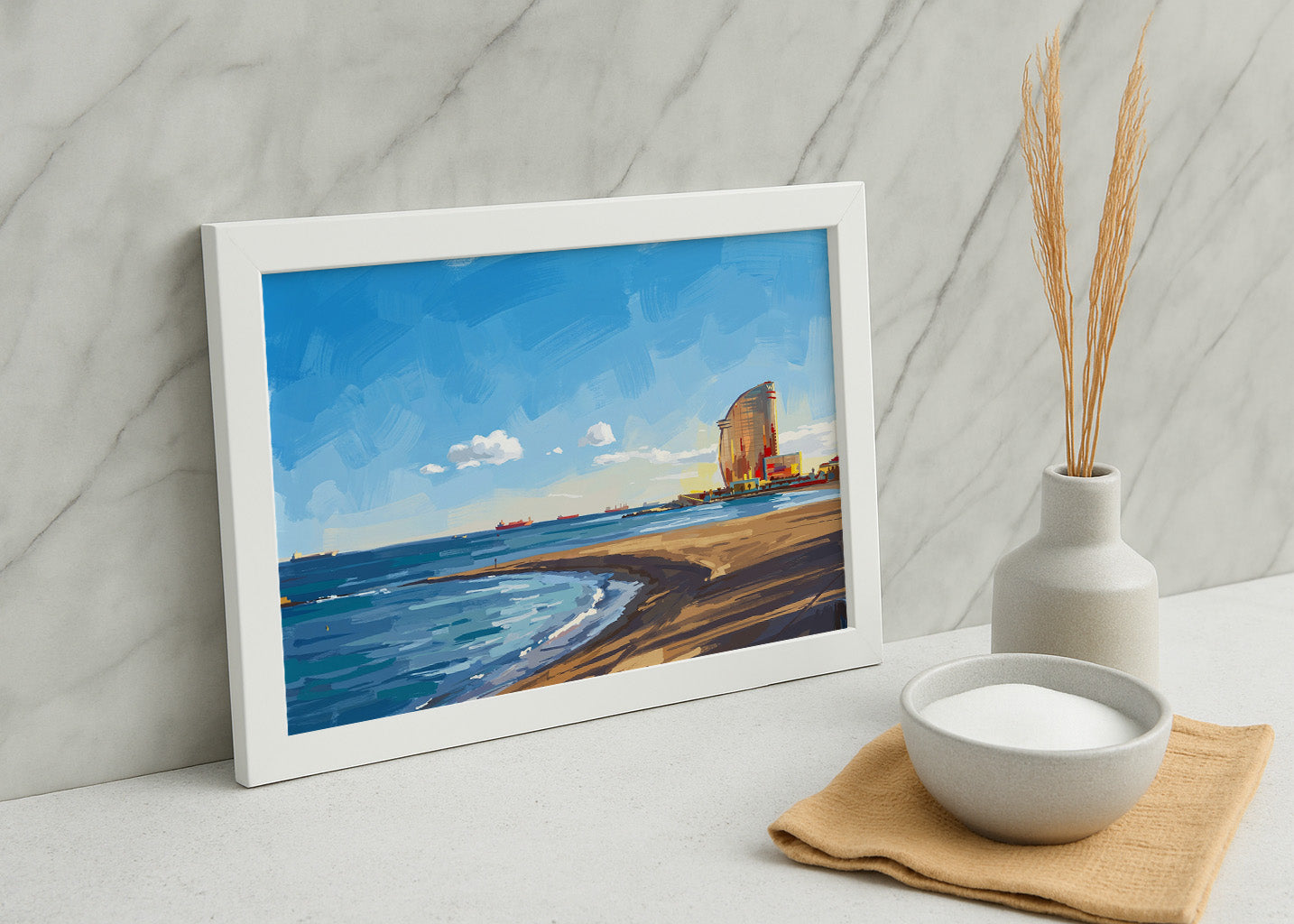 Cuadro Playa de Barcelona - Gouache