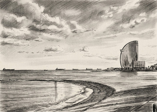 Cuadro Playa de Barcelona W efecto lápiz