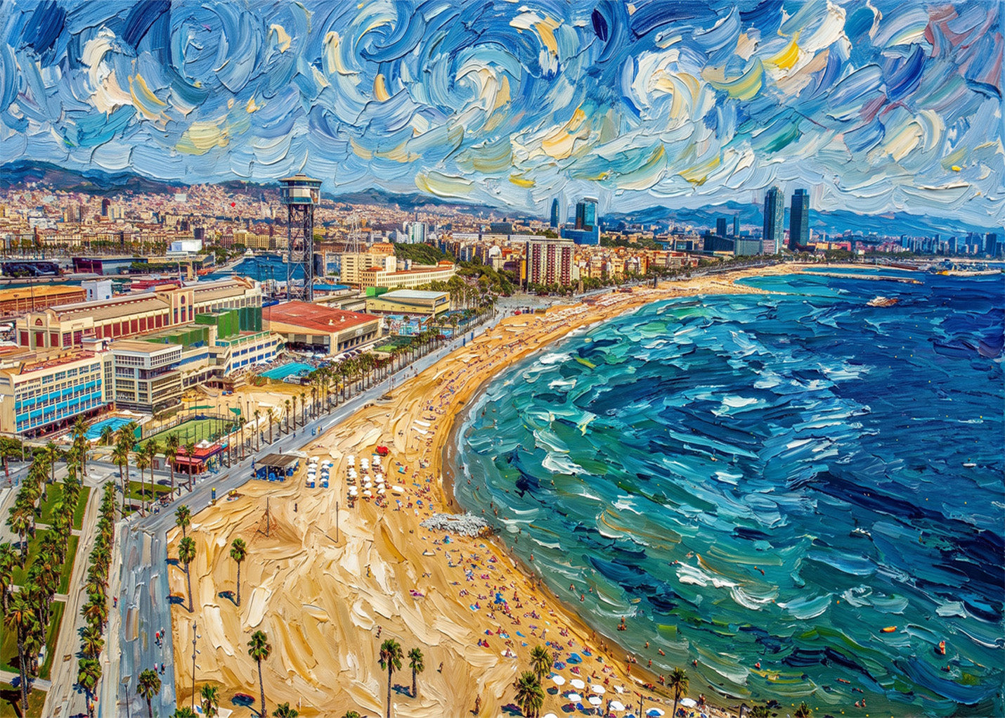 Cuadro Playa de Barcelona impresionista