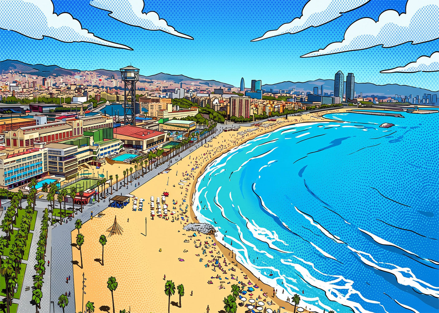 Cuadro Playa de La Barceloneta - Cómic