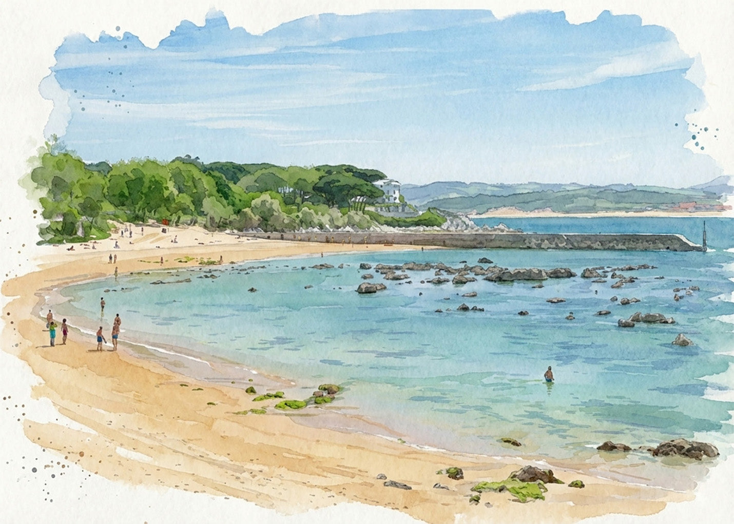 Cuadro Playa de La Magdalena - Acuarela