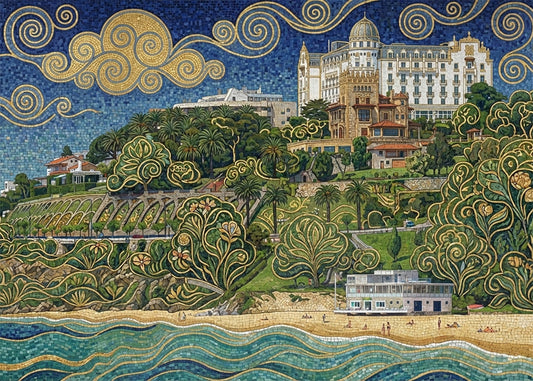Cuadro Playa de Peligros y Hotel Real - Art Nouveau