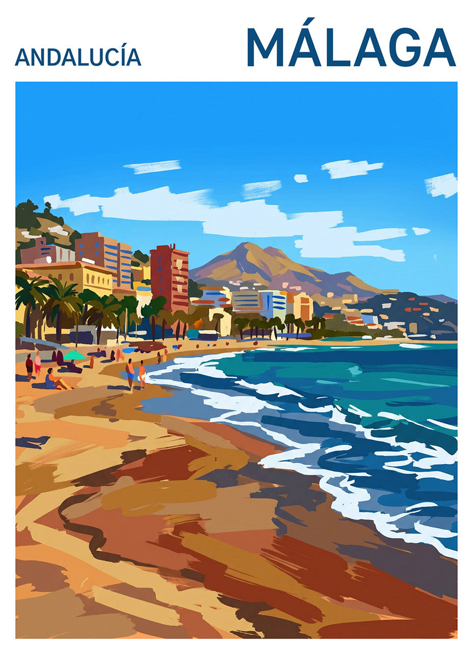 Cuadro Playa y costa de Málaga - Gouache