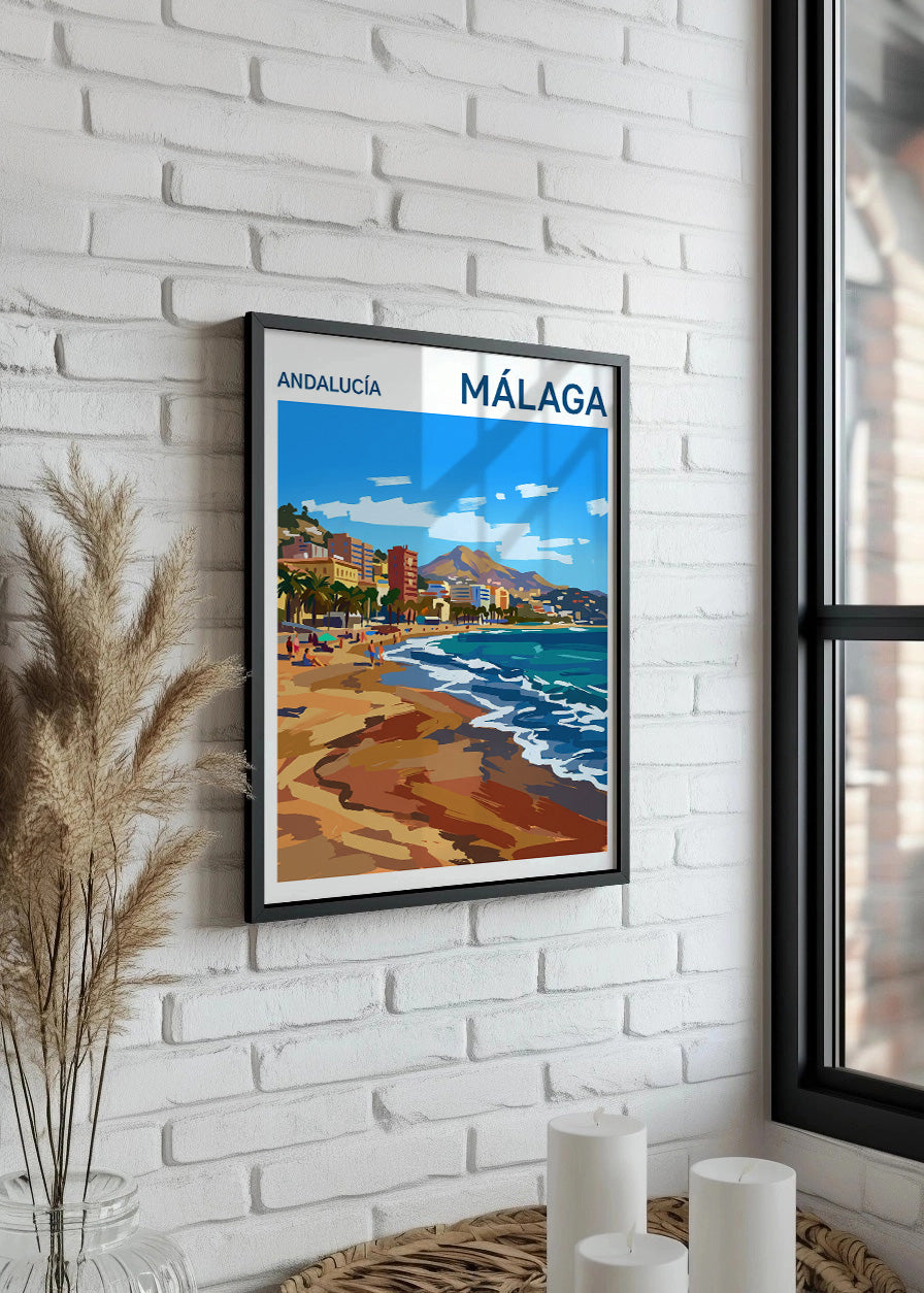 Cuadro Playa y costa de Málaga - Gouache