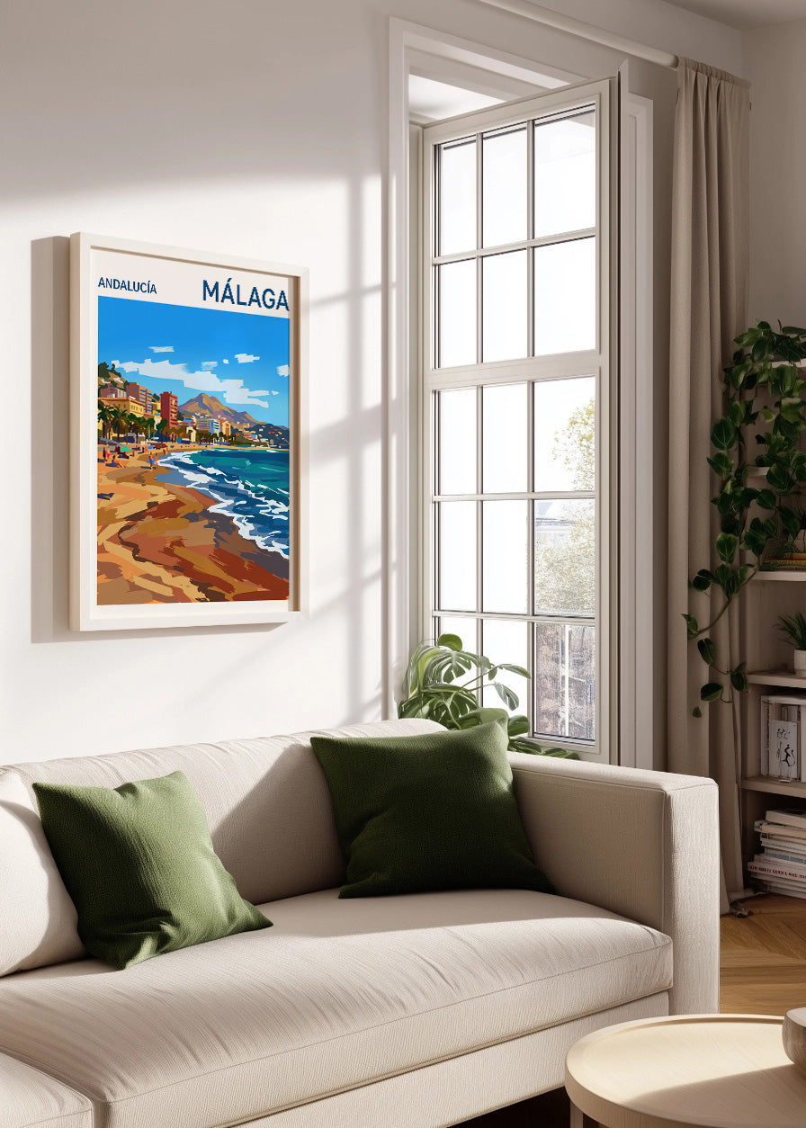 Cuadro Playa y costa de Málaga - Gouache