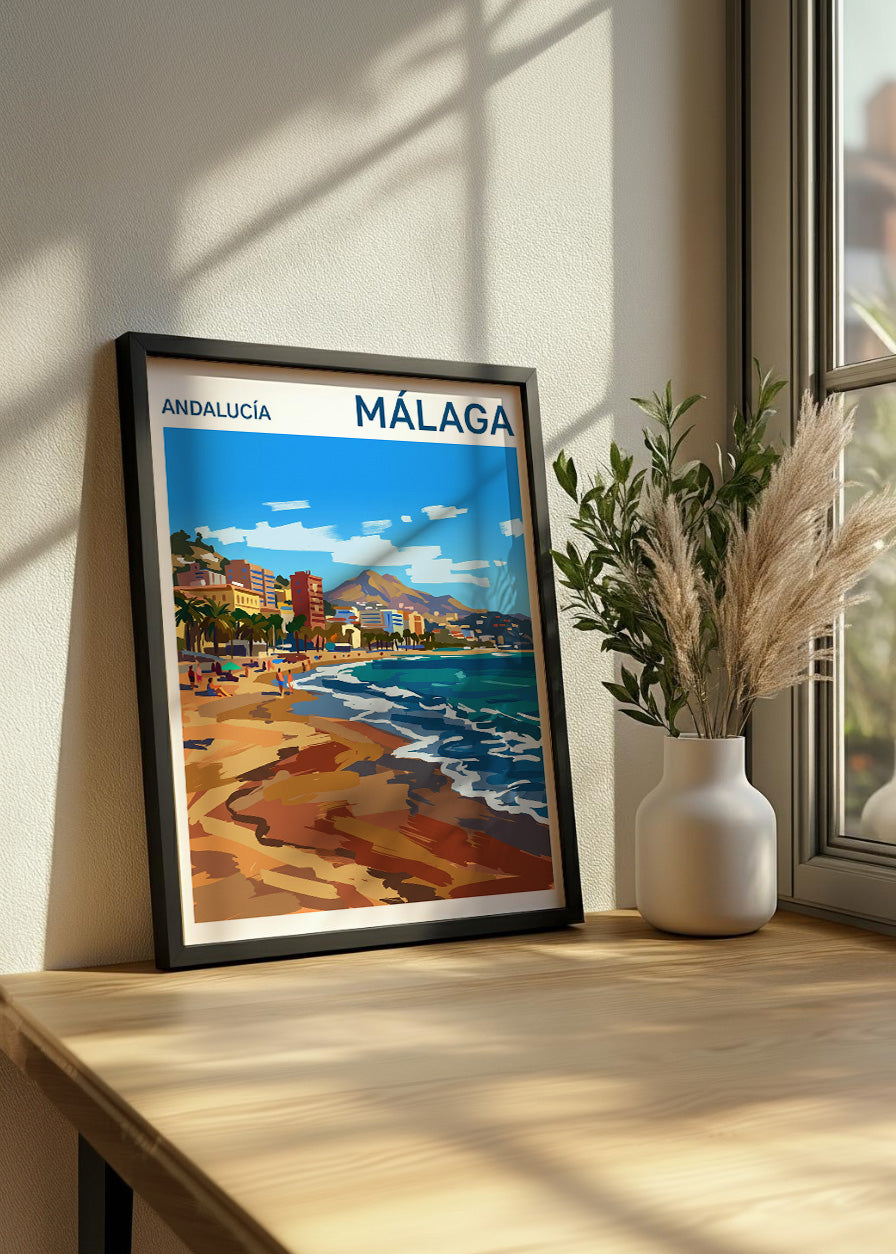 Cuadro Playa y costa de Málaga - Gouache
