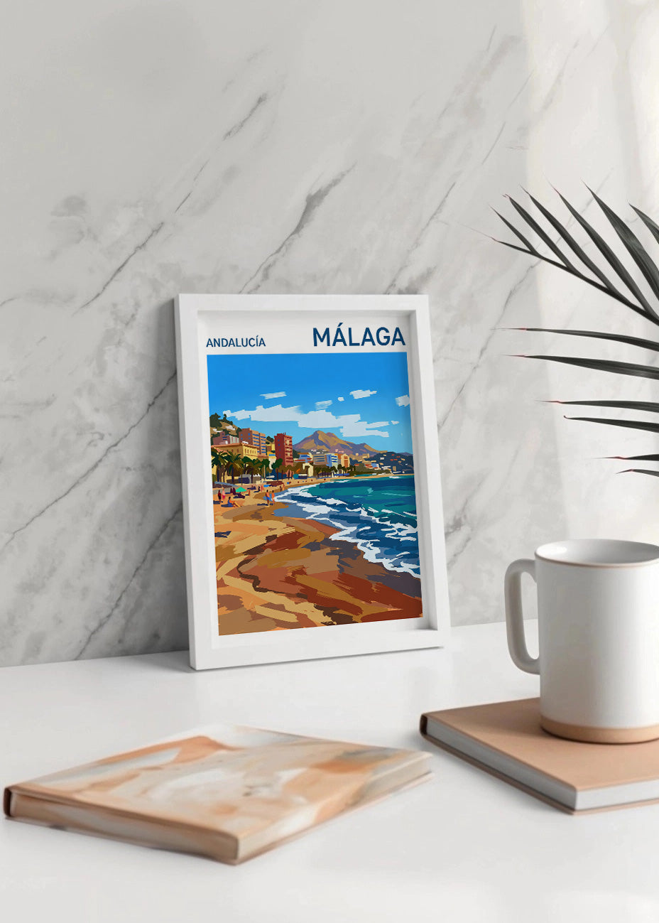 Cuadro Playa y costa de Málaga - Gouache