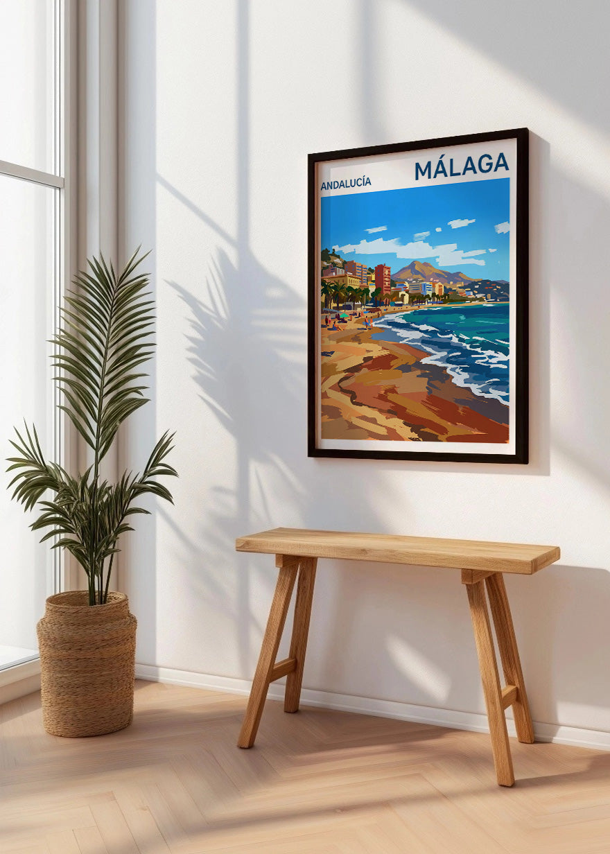 Cuadro Playa y costa de Málaga - Gouache