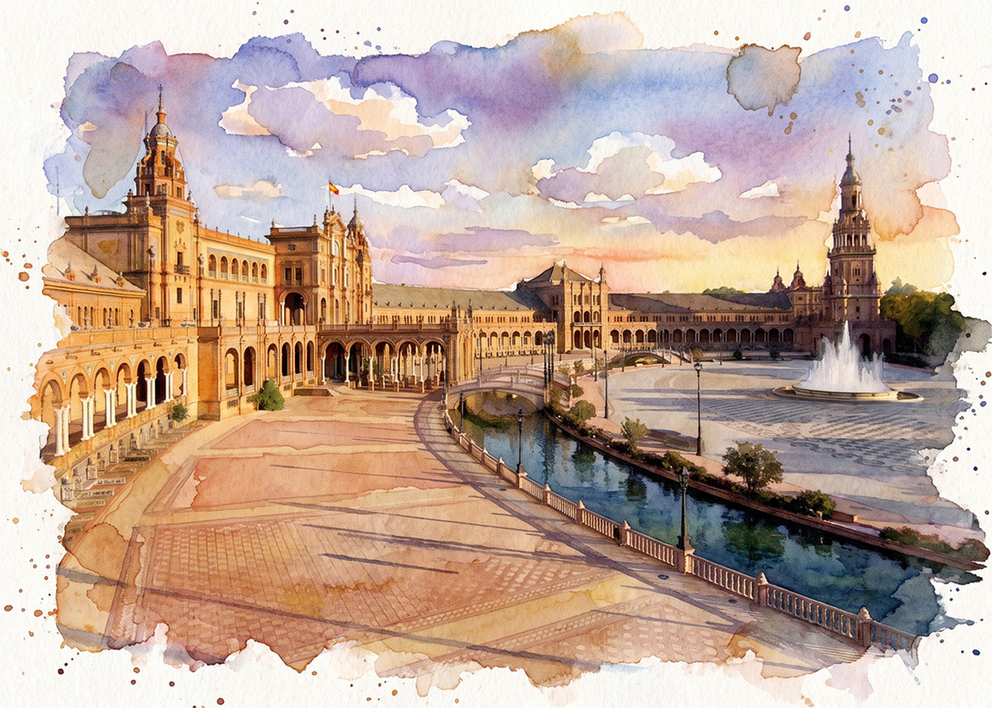 Cuadro Plaza España de Sevilla estilo acuarela
