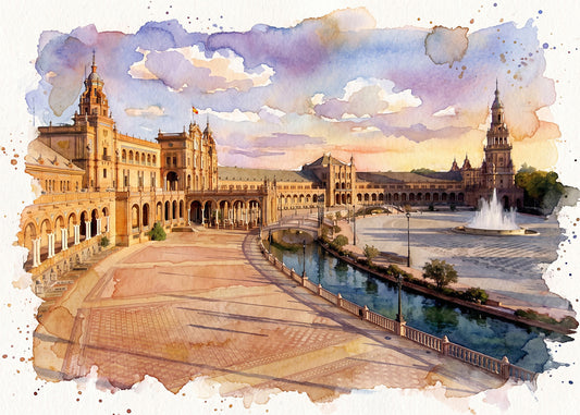 Cuadro Plaza España de Sevilla estilo acuarela