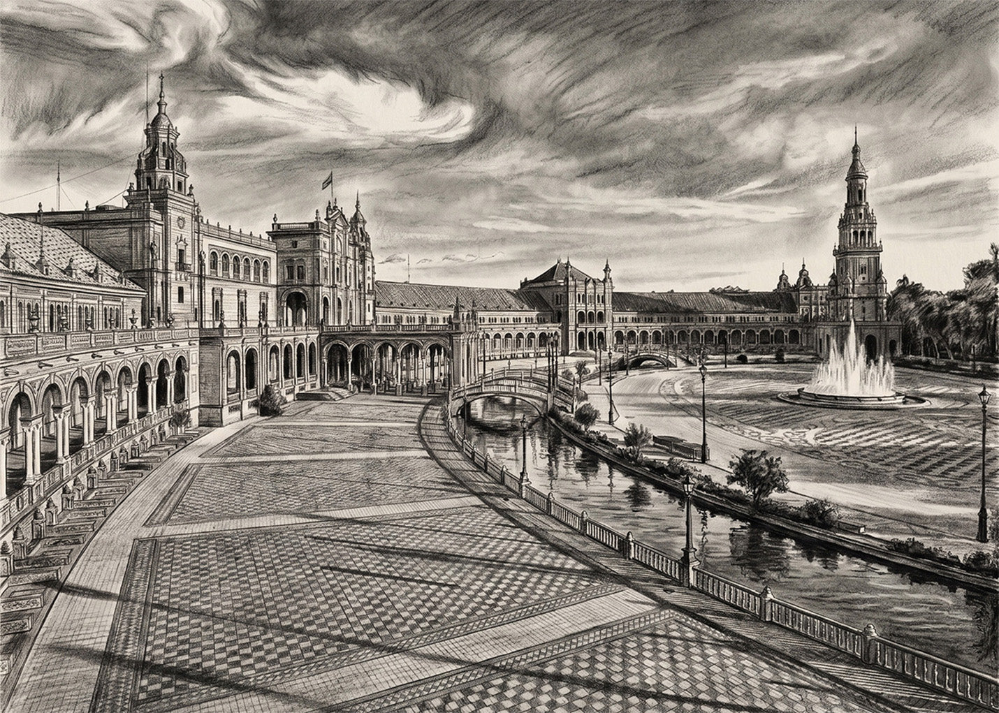 Cuadro Plaza España de Sevilla estilo lápiz