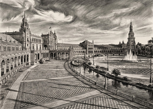 Cuadro Plaza España de Sevilla estilo lápiz