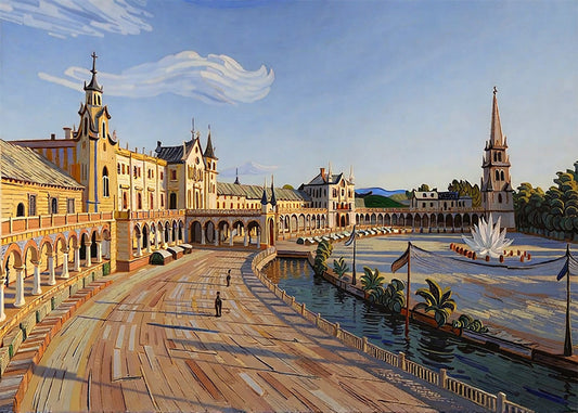 Cuadro Plaza España dibujo impresionista