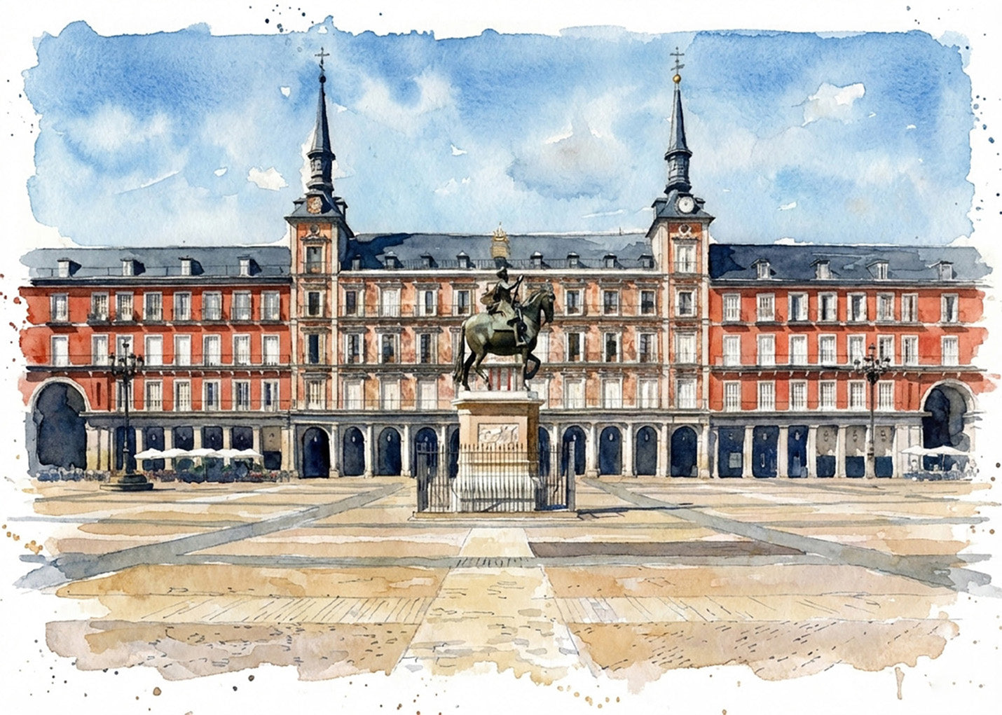 Cuadro Plaza Mayor de Madrid estilo acuarela