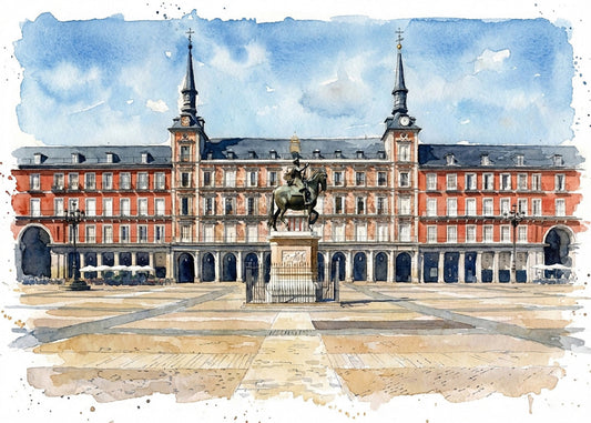 Cuadro Plaza Mayor de Madrid estilo acuarela