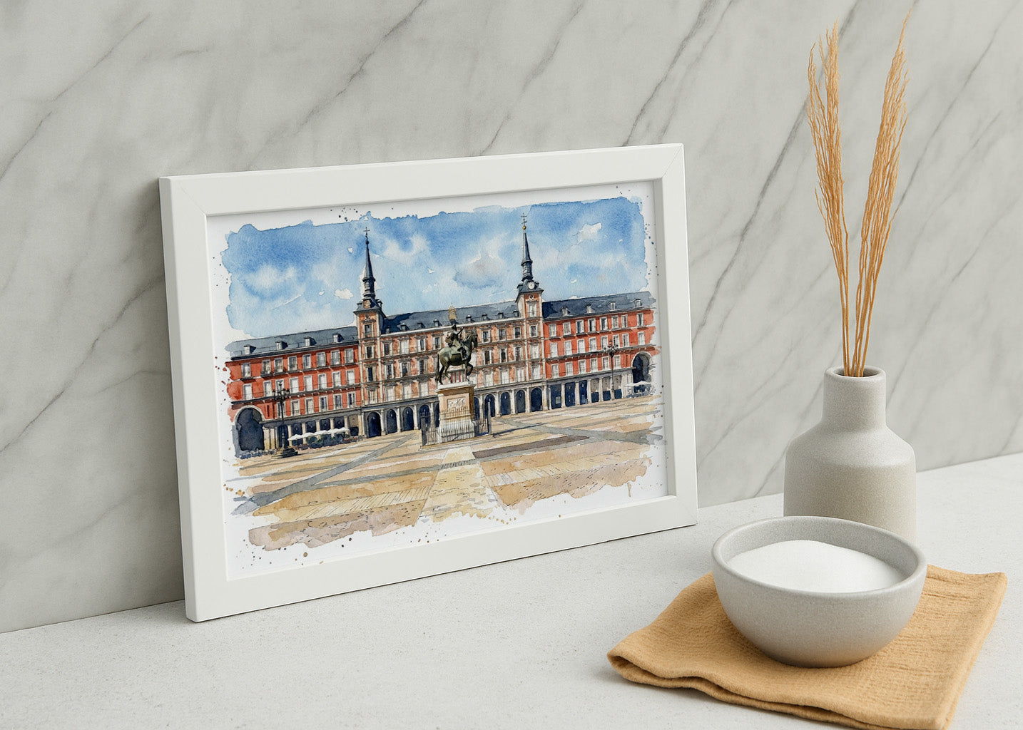 Cuadro Plaza Mayor de Madrid estilo acuarela