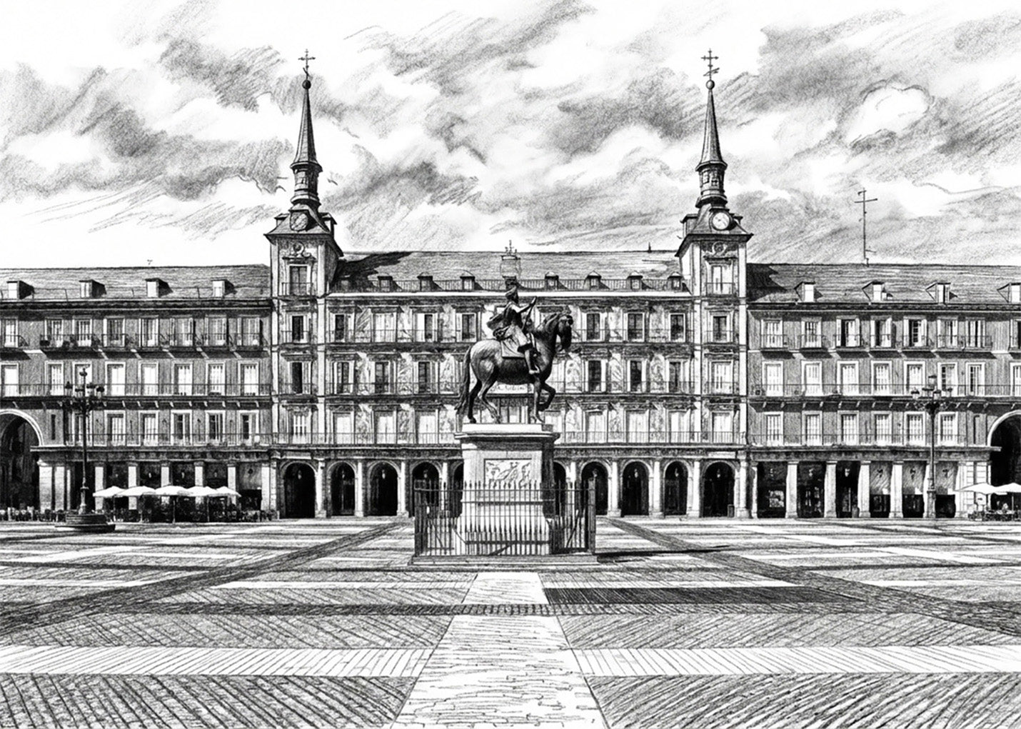 Cuadro Plaza Mayor de Madrid estilo lápiz