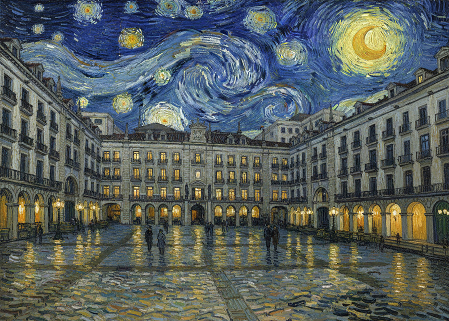 Cuadro Plaza Porticada - Noche Estrellada