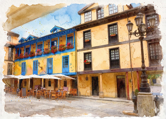 Cuadro Plaza del Fontán estilo acuarela