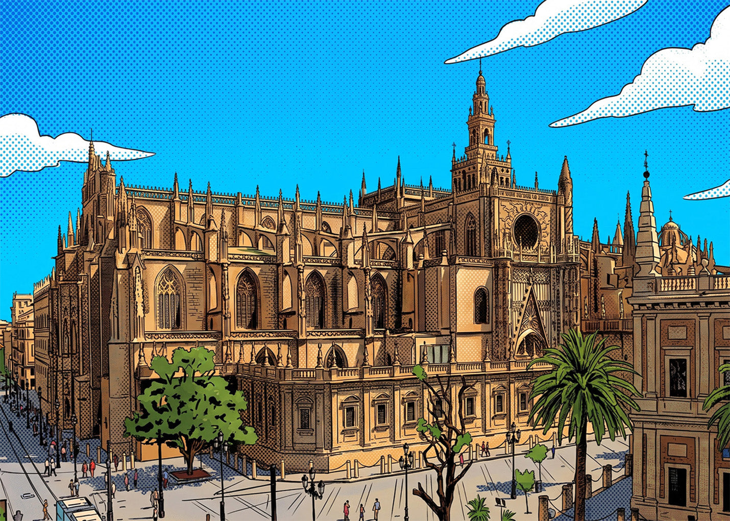 Cuadro Plaza del Triunfo y Catedral de Sevilla - Cómic