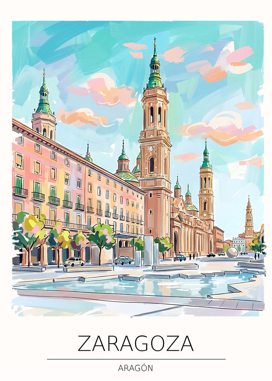 Cuadro Postal de Zaragoza Plaza del Pilar - Soft
