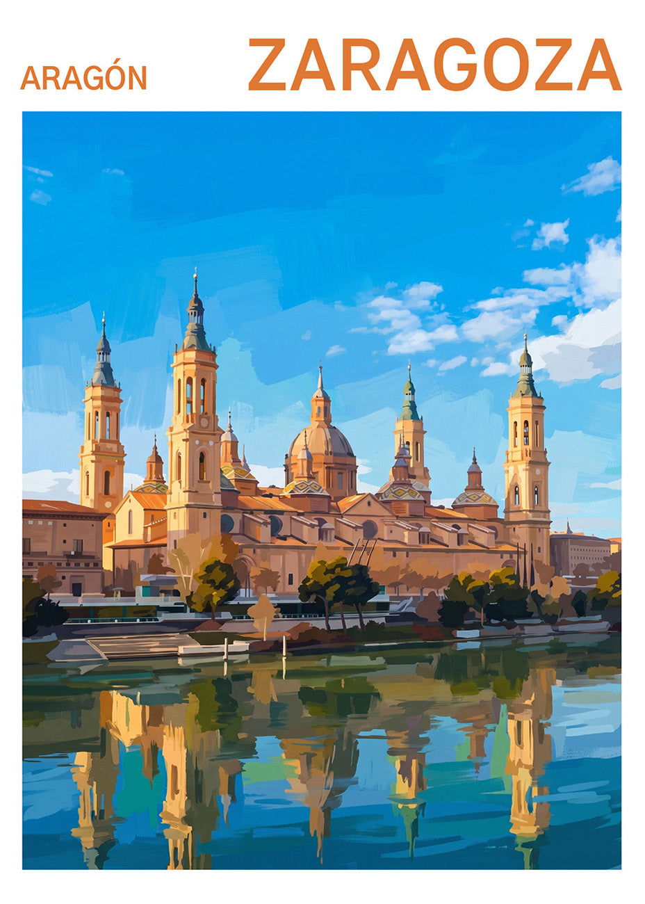 Cuadro Poster de Zaragoza y El Pilar - Gouache