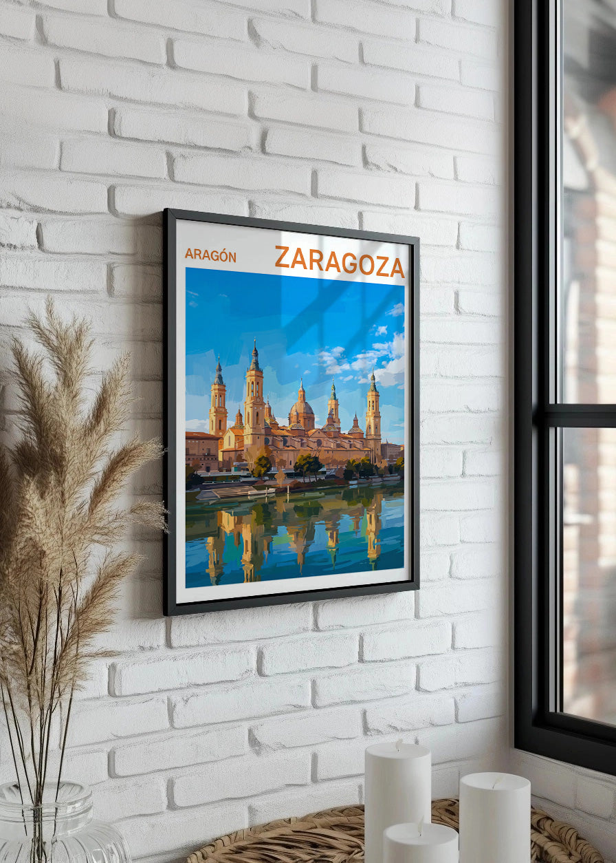 Cuadro Poster de Zaragoza y El Pilar - Gouache