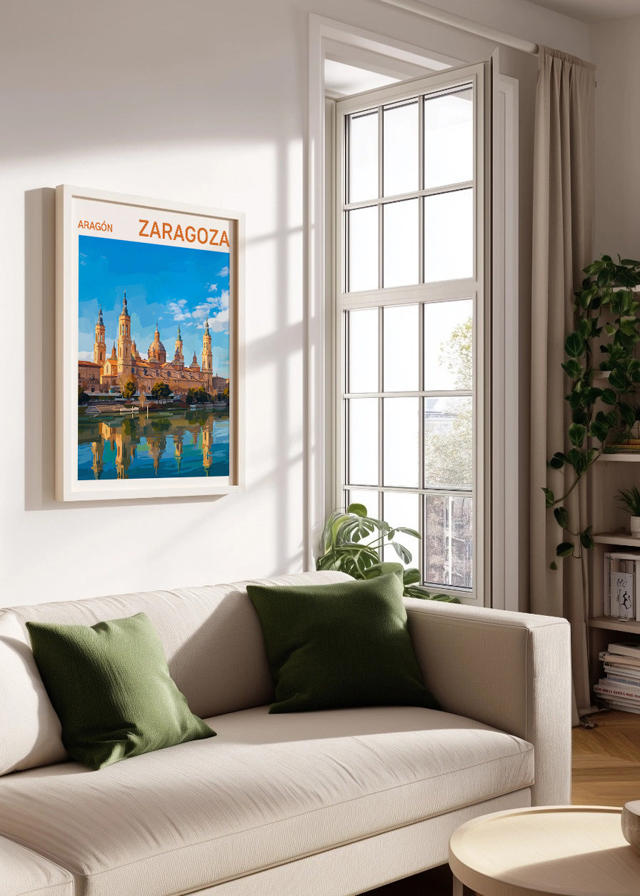 Cuadro Poster de Zaragoza y El Pilar - Gouache