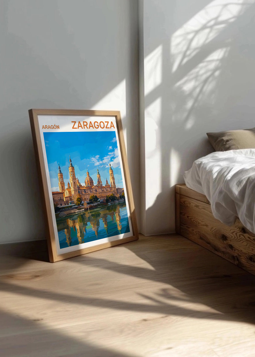 Cuadro Poster de Zaragoza y El Pilar - Gouache