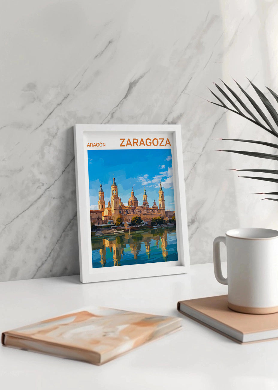 Cuadro Poster de Zaragoza y El Pilar - Gouache
