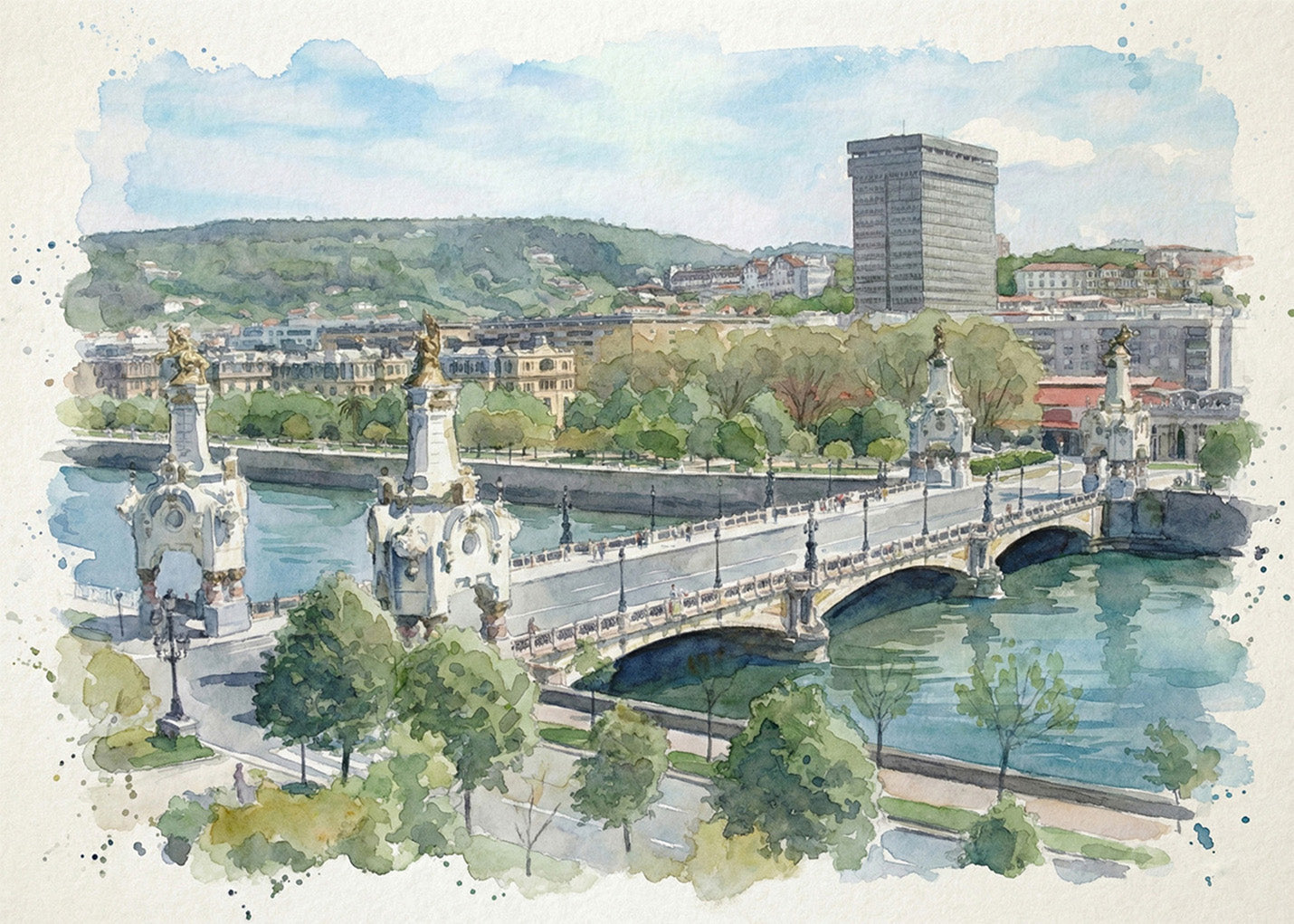 Cuadro Puente de María Cristina estilo acuarela