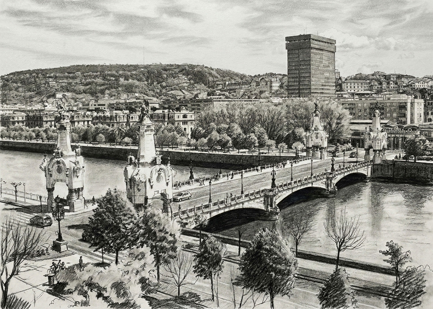 Cuadro Puente de María Cristina estilo lápiz