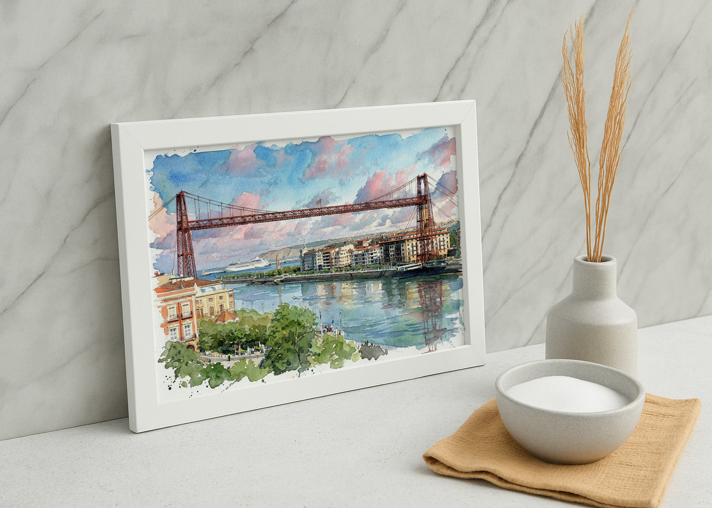 Cuadro Puente de Vizcaya estilo acuarela