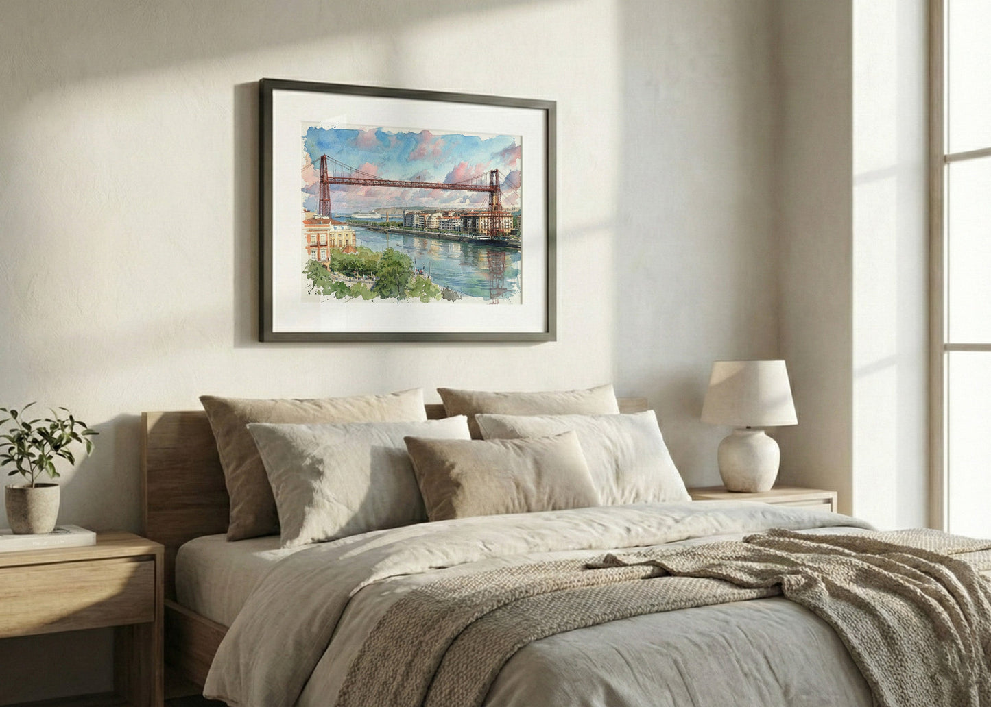 Cuadro Puente de Vizcaya estilo acuarela