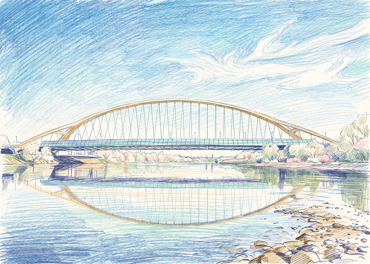 Cuadro Puente del Tercer Milenio Zaragoza efecto dibujo