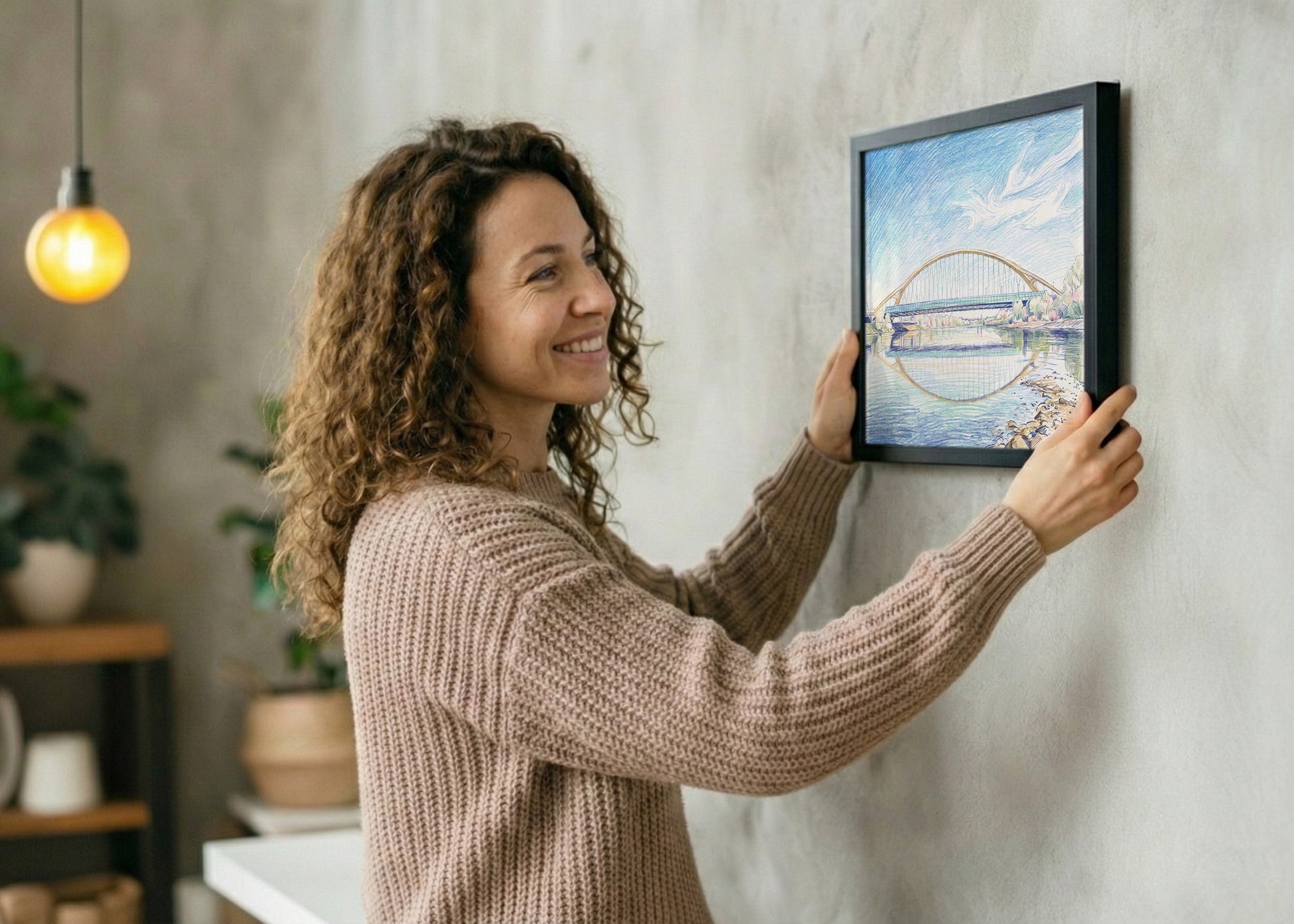 Cuadro Puente del Tercer Milenio Zaragoza efecto dibujo