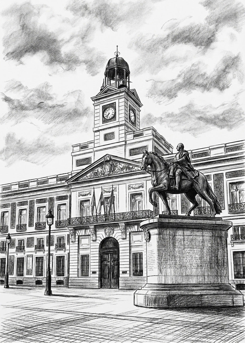 Cuadro Puerta del Sol y Carlos III estilo lápiz