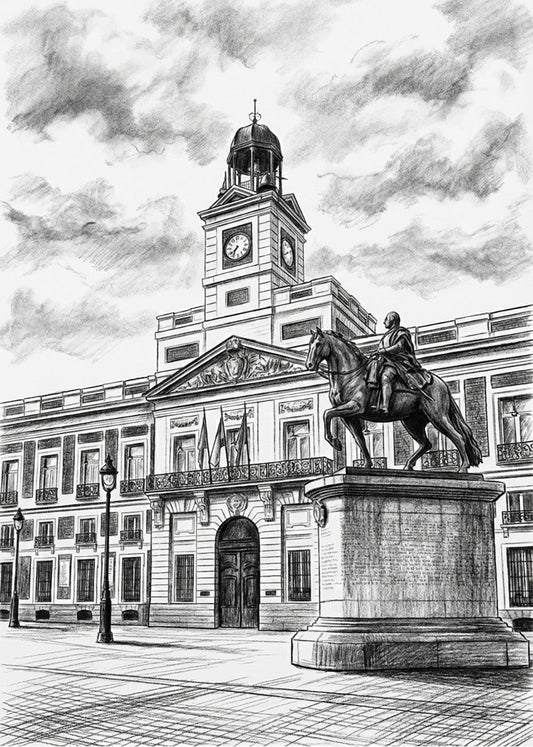Cuadro Puerta del Sol y Carlos III estilo lápiz