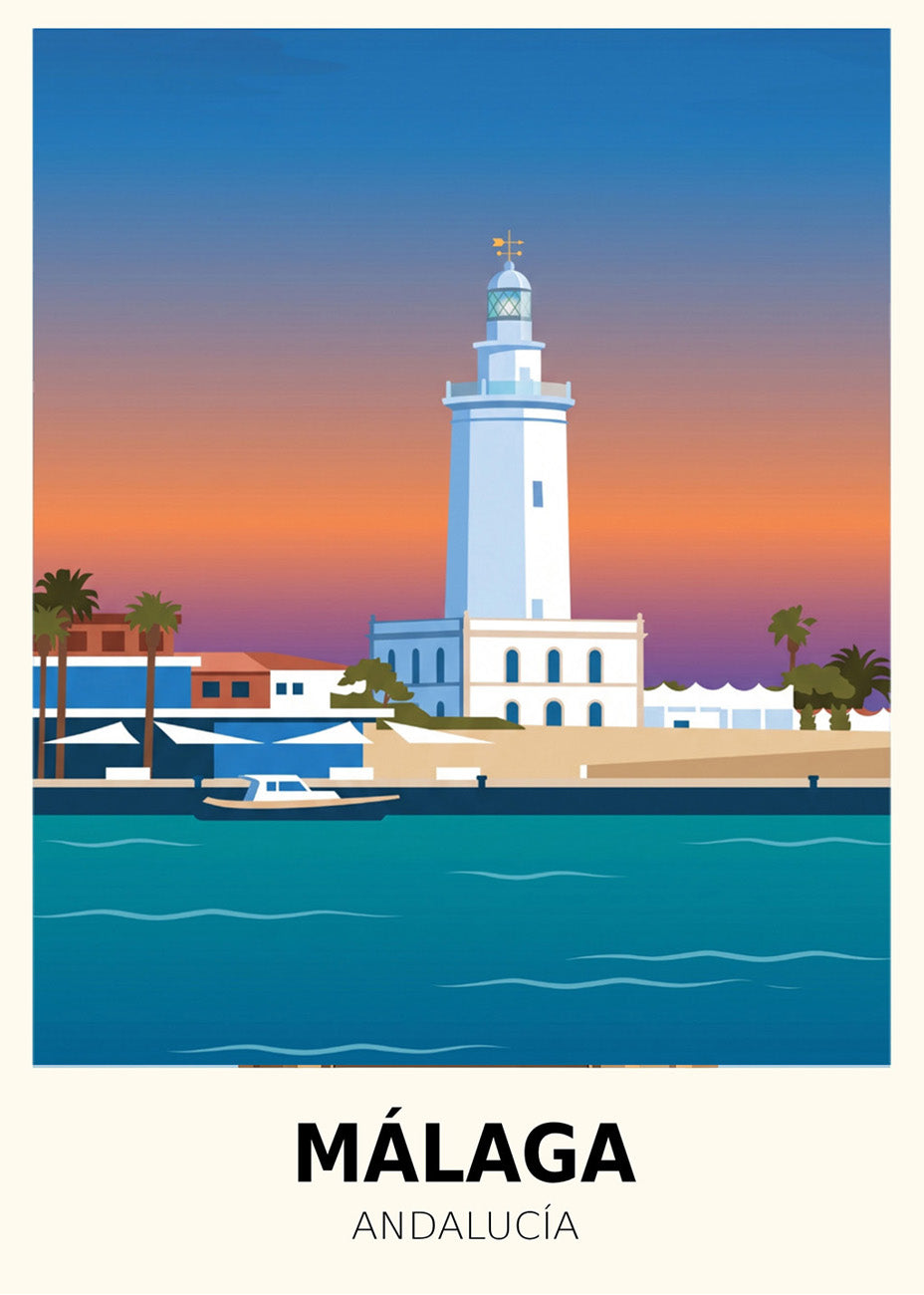 Cuadro Puerte de Málaga y Faro - Poster
