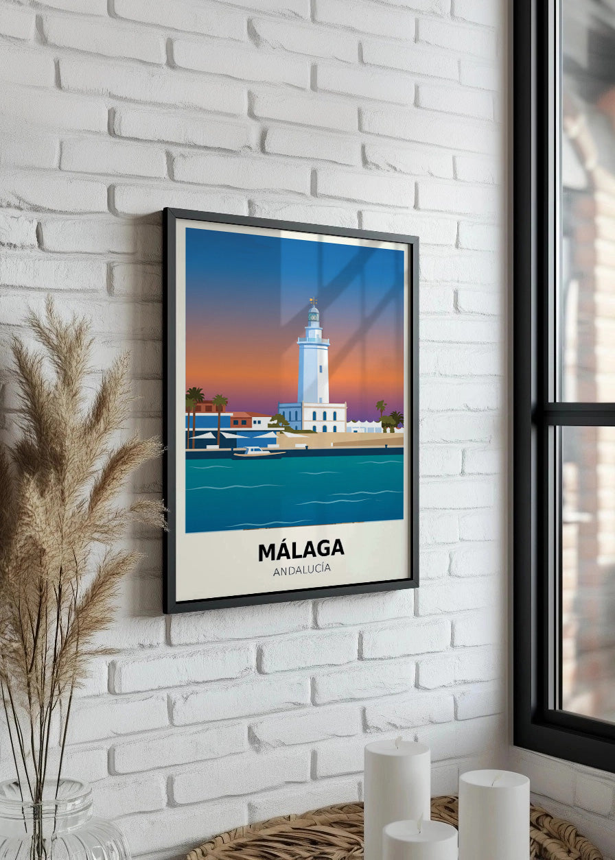 Cuadro Puerte de Málaga y Faro - Poster