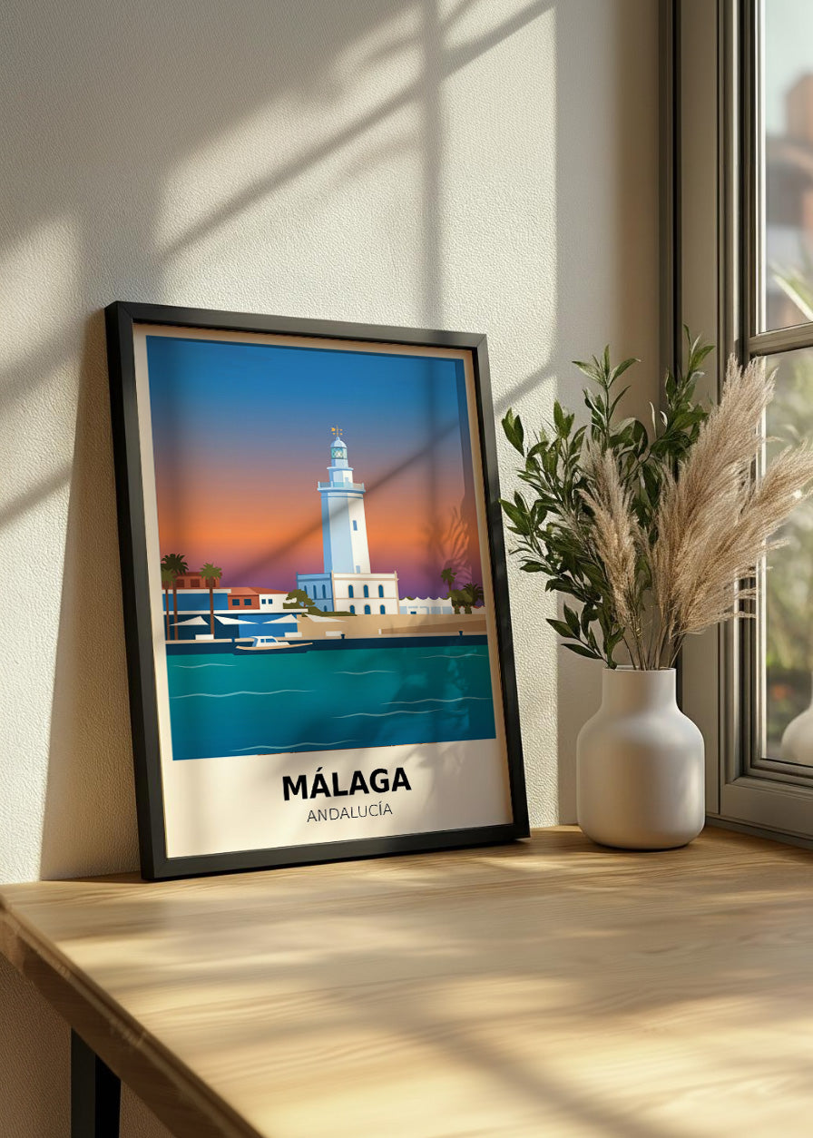 Cuadro Puerte de Málaga y Faro - Poster