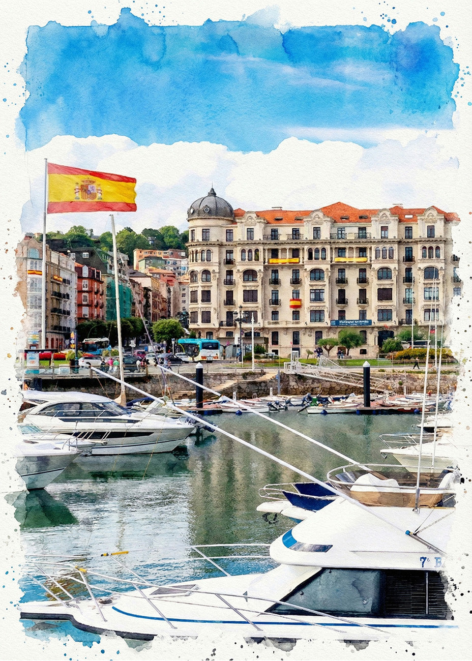 Cuadro Puerto Chico de Santander - Acuarela