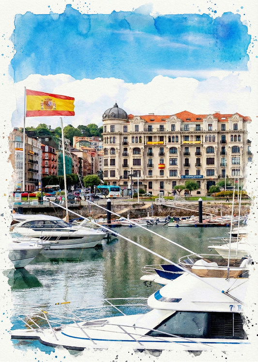 Cuadro Puerto Chico de Santander - Acuarela
